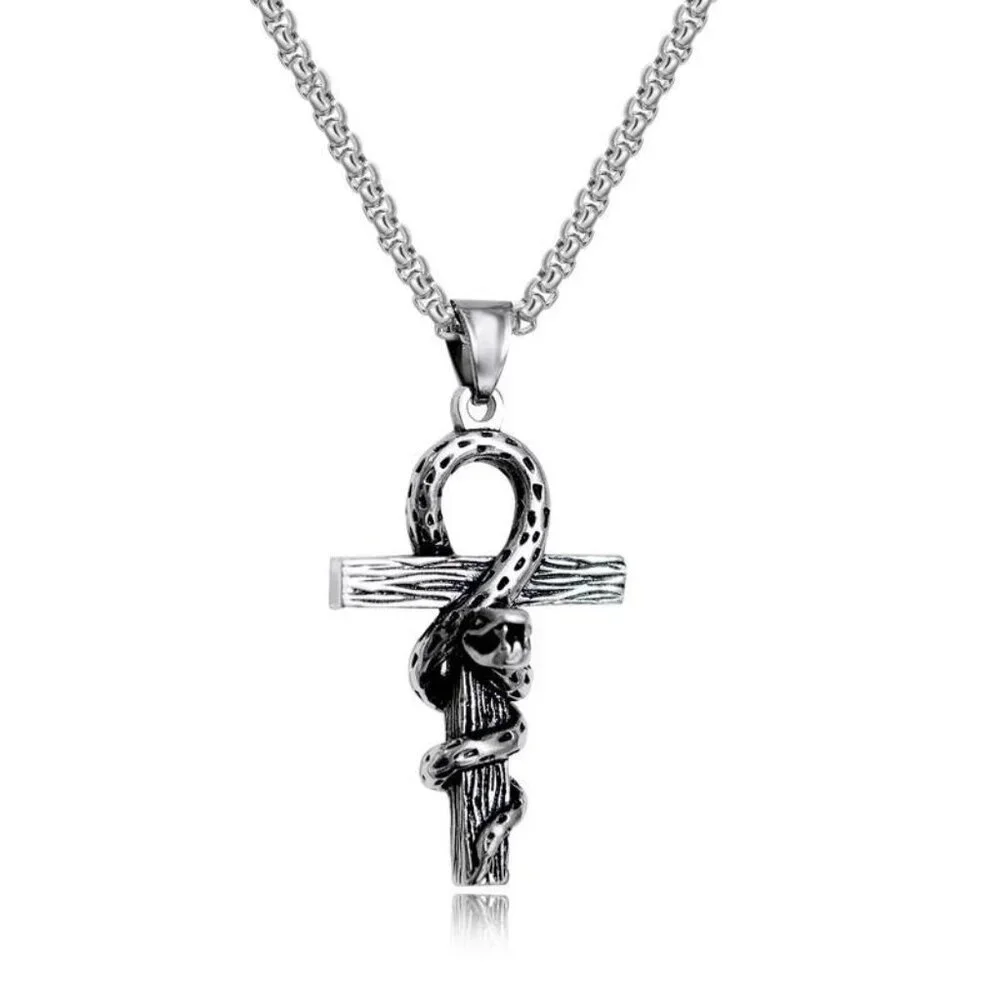 😍Gothic Snake Wrapped Cross Necklace for Men, BL55590026
